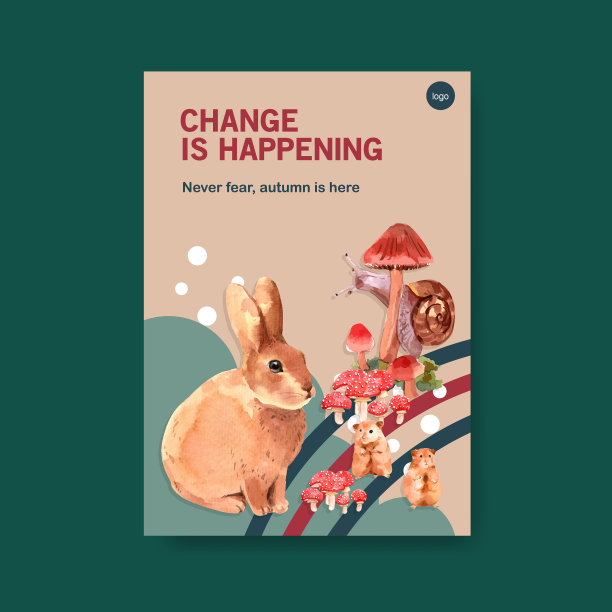 海报模板与秋天的森林和动物图片下载