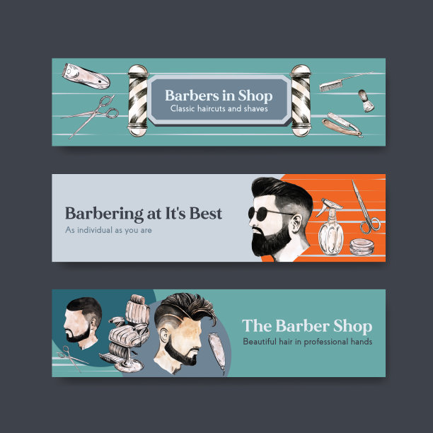 横幅模板与理发师概念设计图片下载