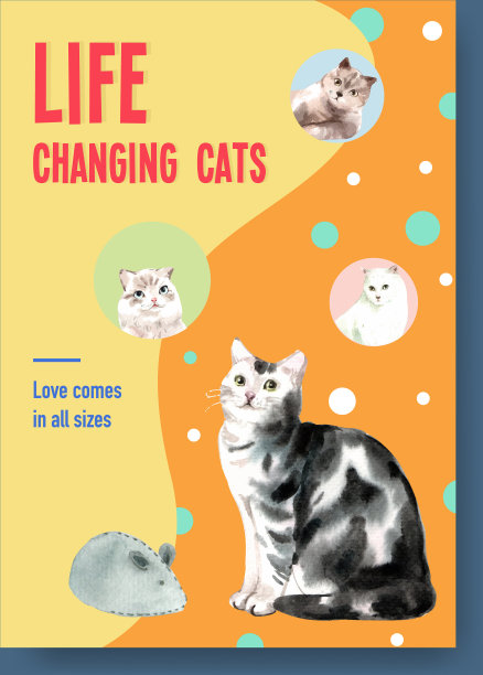 海报模板设计与可爱的猫为小册子图片下载