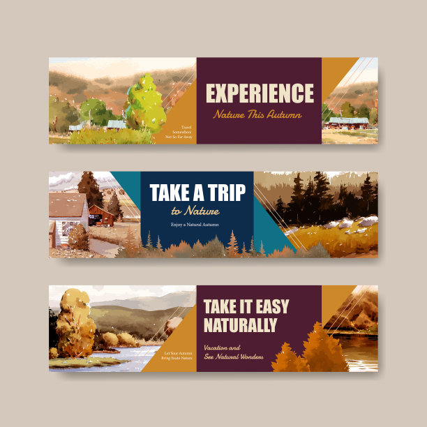 横幅模板与景观在秋季设计图片下载