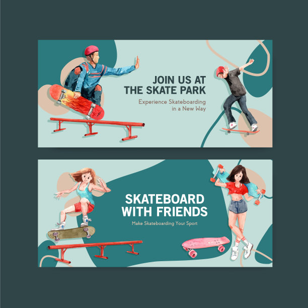 带有滑板设计概念的广告牌模板图片下载