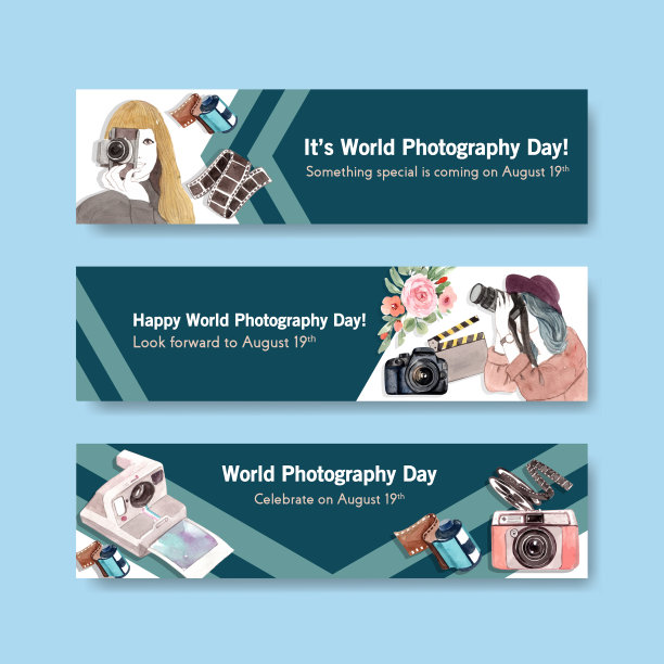 世界摄影日横幅模板设计图片下载