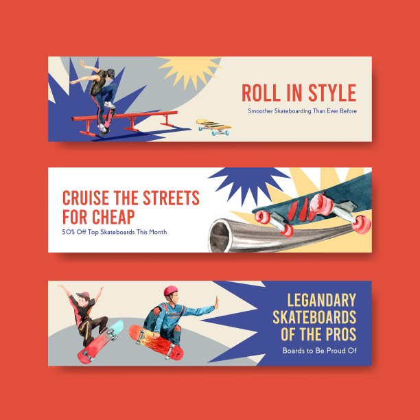 带有滑板设计概念的横幅模板图片下载
