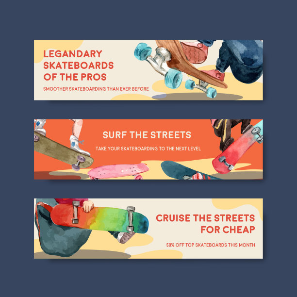带有滑板设计概念的横幅模板图片下载