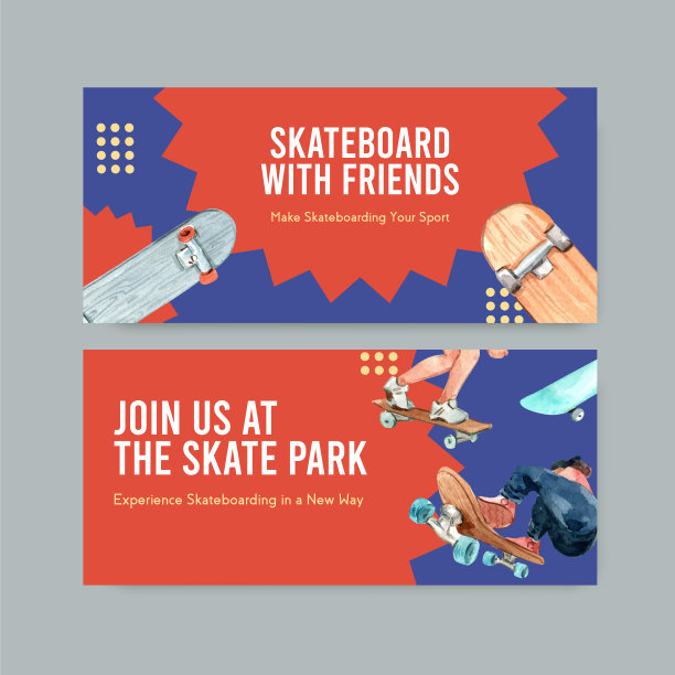 带有滑板设计概念的广告牌模板图片下载