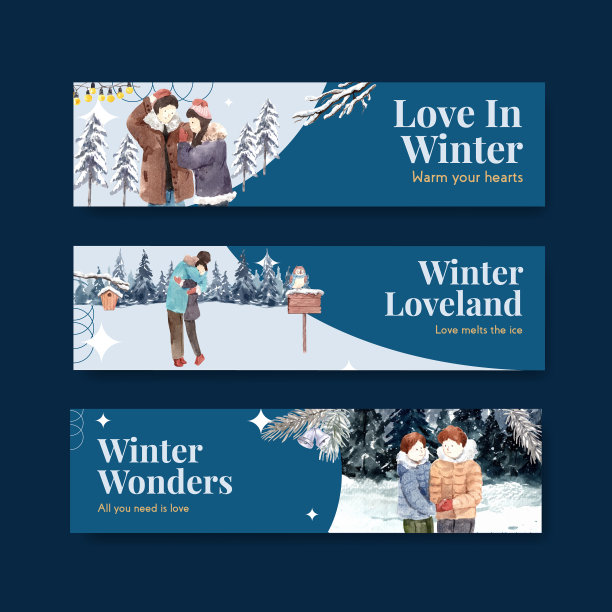 横幅模板与冬季爱的概念设计图片下载