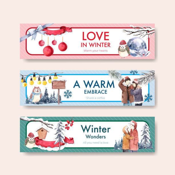 横幅模板与冬季爱的概念设计图片下载