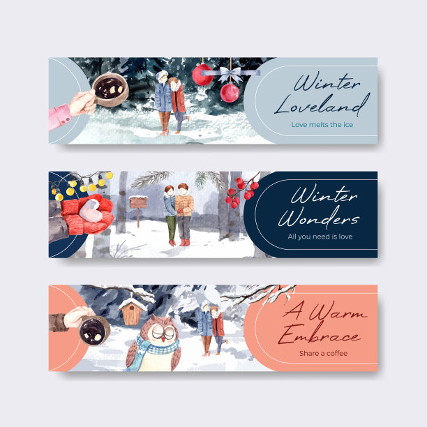 横幅模板与冬季爱的概念设计图片下载