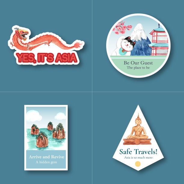 贴纸设计与亚洲旅游理念图片下载