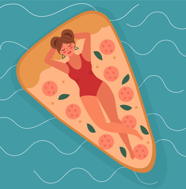 夏天女孩在游泳披萨床垫上图片下载