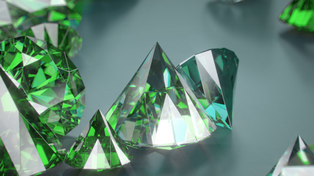 翡翠绿色宝石3D渲染插图图片下载