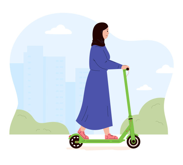 活跃的年轻女子骑电动踏板车图片下载