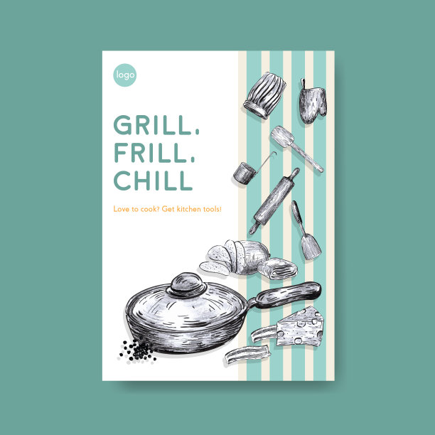 带有厨房用具概念的海报模板图片下载