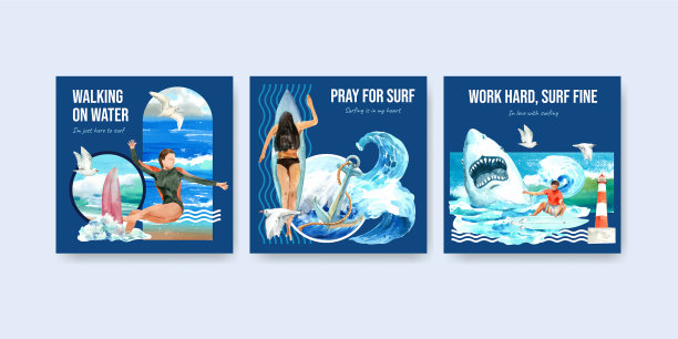 广告模板与冲浪板在海滩设计图片下载