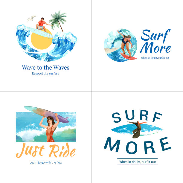 标志与冲浪板在海滩设计小册子图片下载