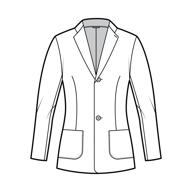 运动夹克套装技术时尚插图单排扣，长袖，缺口翻领，补丁口袋图片下载