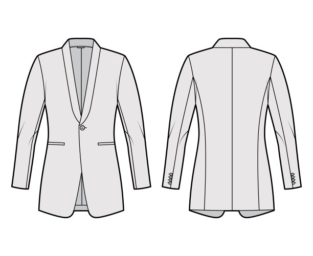 晚餐合身的夹克西装燕尾服技术时尚插图单排扣，长袖，喷气口袋。平图片下载
