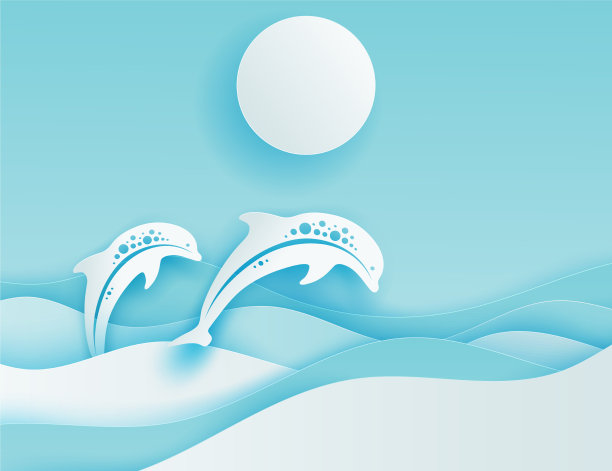 纸海浪和一对海豚剪纸图片下载