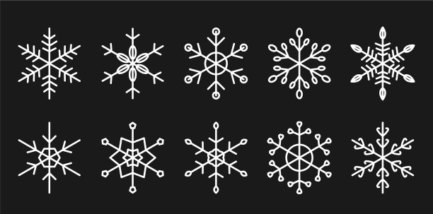白色线条剪影雪花图标扁平风套装图片下载