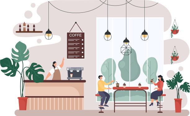 有风景的咖啡馆，人们坐着喝咖啡图片下载