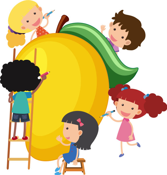 大芒果有许多孩子的卡通人物图片下载