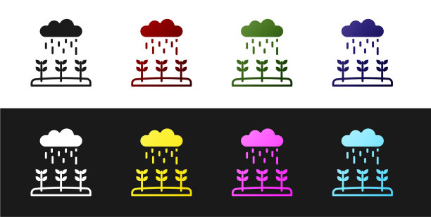 设置植物芽生长在雨图标孤立图片下载