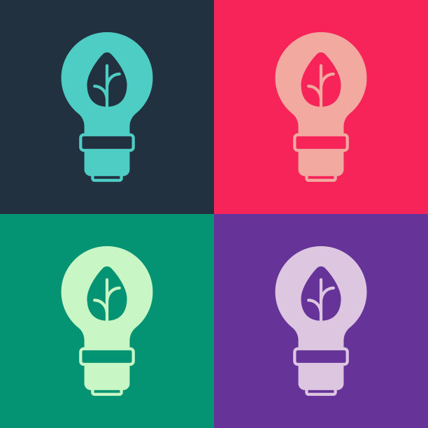 波普艺术灯泡与叶子图标孤立上图片下载