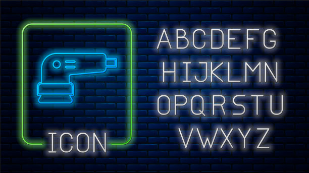 发光的霓虹灯电动砂光机图标隔离图片下载