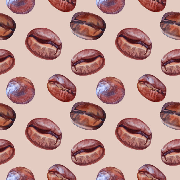 无缝图案水彩棕色咖啡豆米色背景。含芳香咖啡因的热饮饮料。为菜单、厨房、餐厅、包装等提供创意的艺术设计元素图片下载