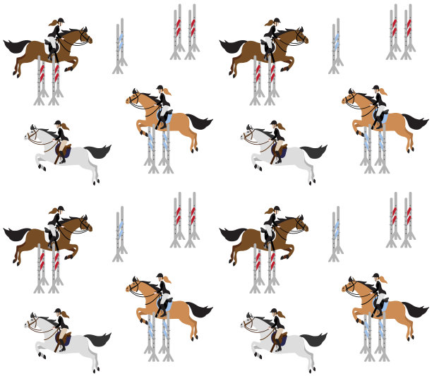 矢量无缝图案的不同平面手绘骑手女子骑马表演跳马图片下载