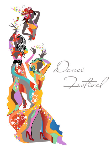 抽象的舞女用波浪、音符装饰。图片下载