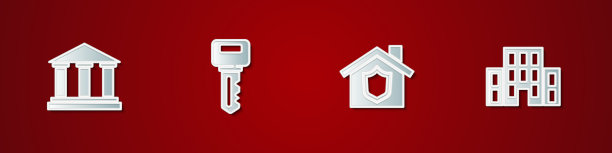 设置博物馆建筑房屋钥匙和盾牌图片下载