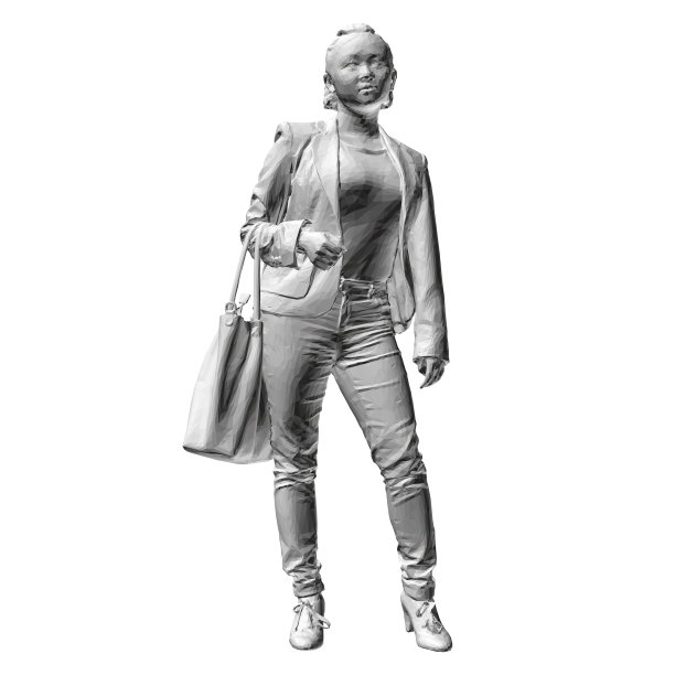 模特女孩穿着西装，手拿包，孤立地站在白色背景上。3 d。矢量图图片下载