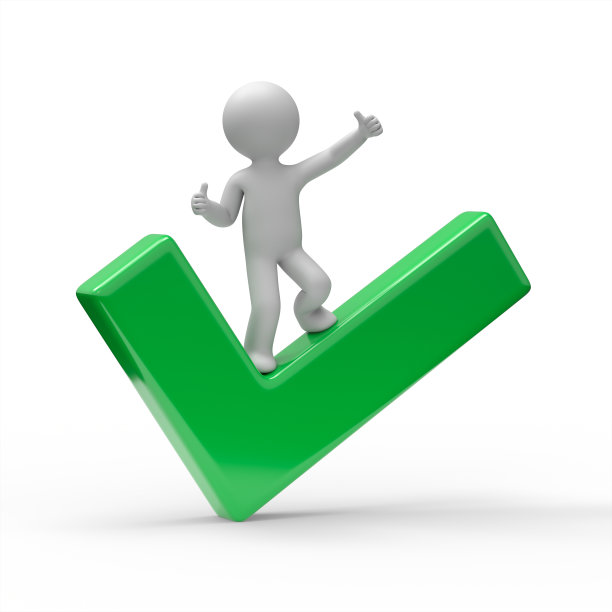 3d人站在绿色的勾标上图片下载