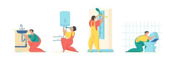 管道维修设备和穿管道制服的人图片下载