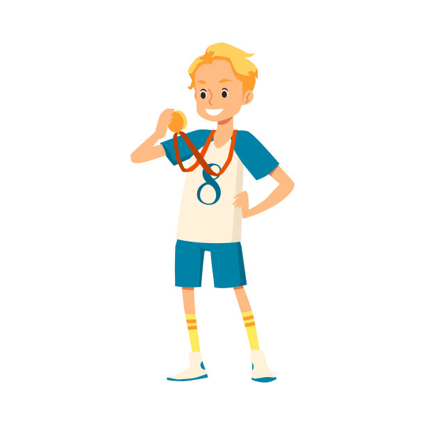 快乐的小男孩冠军，拿着他的奖杯-金色图片下载