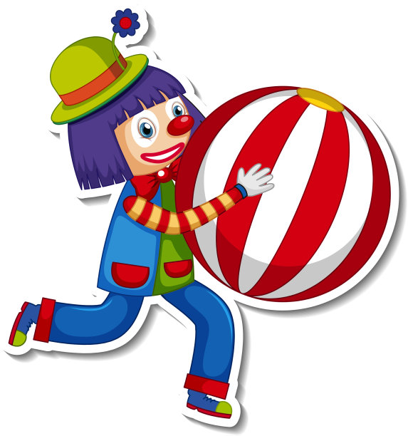 贴纸模板与快乐的小丑卡通图片下载