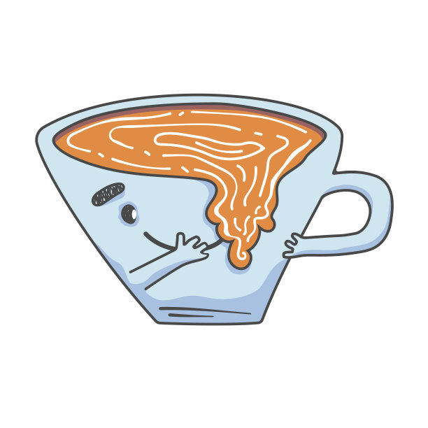 卡通风格的咖啡杯，有眼睛和手图片下载