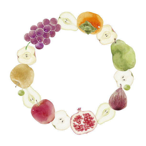 秋天水果水彩画框图片下载