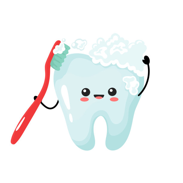 健康的卡哇伊牙齿与牙刷。可爱的卡通人物图片下载
