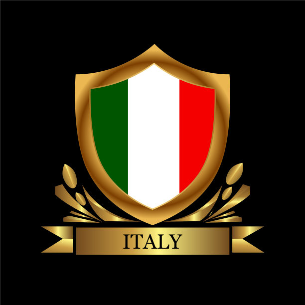 意大利国旗和黄金盾牌的股票图标图片下载