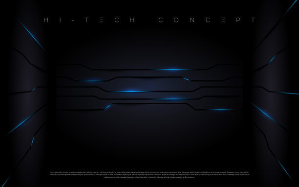 抽象的未来主义电路板灯在漆黑的房间墙壁上移动图片下载