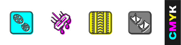 设置人类脚印，鞋拖把轮胎痕迹和图片下载