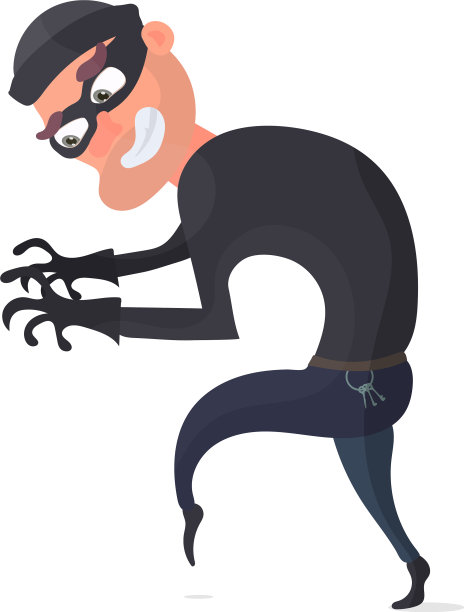 戴着黑色面具的小偷被隔离在白色上图片下载