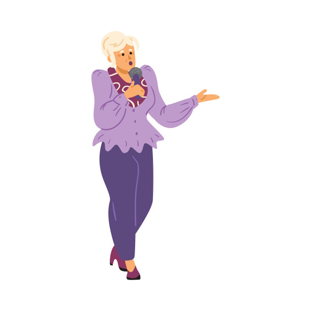 老年女歌手用麦克风唱老歌图片下载