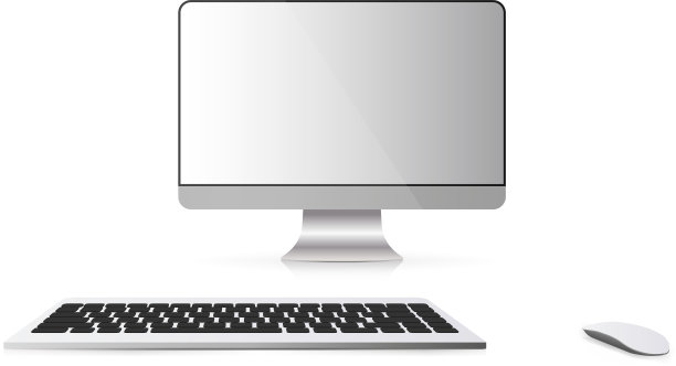 现代显示器与键盘隔离在一个白色图片下载
