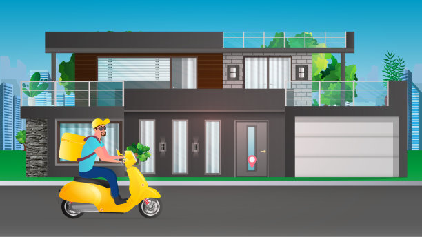 送餐员骑着小摩托车送餐图片下载