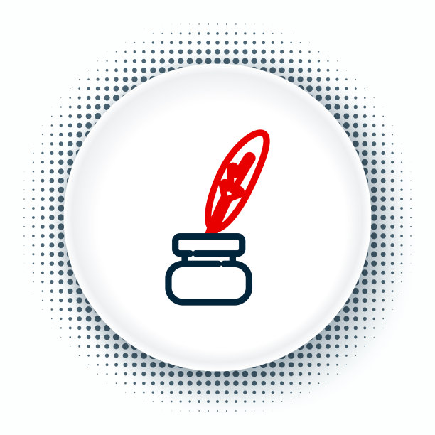 线羽和墨水瓶图标隔离在白色上图片下载