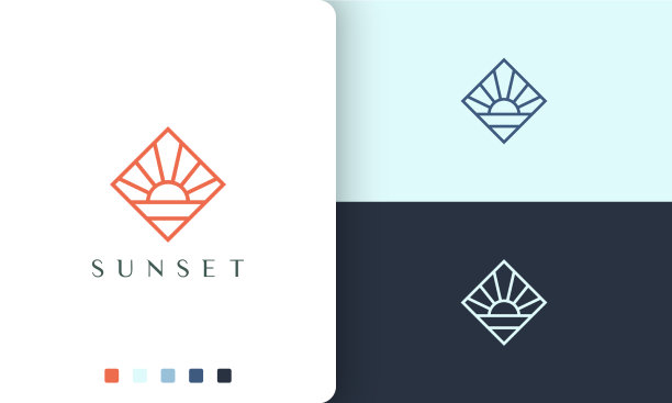 海岸或海洋的标志与简单和现代的日落图片下载