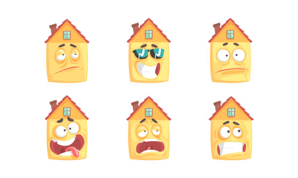有趣的房子与不同的情绪设置可爱图片下载